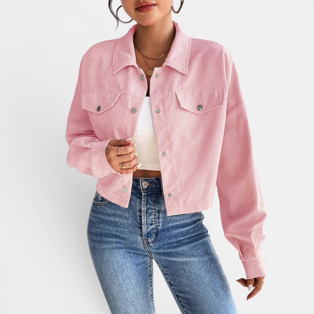 Button Front Chest Pocket Corduroy Cropped Shirt Jacket 9