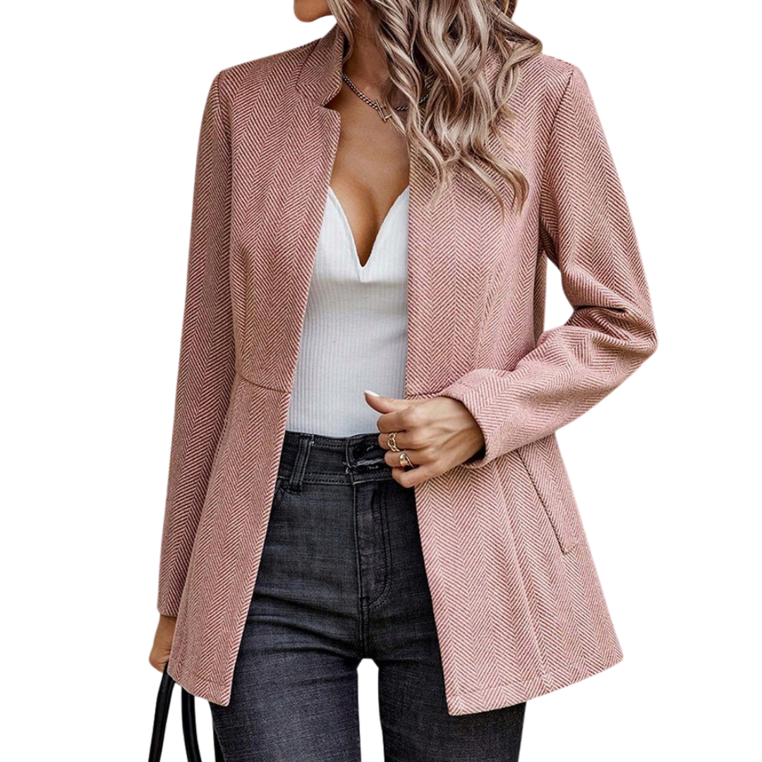 Open Front Stand Collar Long Sleeve Peplum Blazer 4