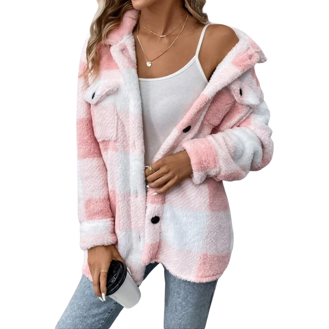 Plaid Fuzzy Fleece Button Front Shacket 2