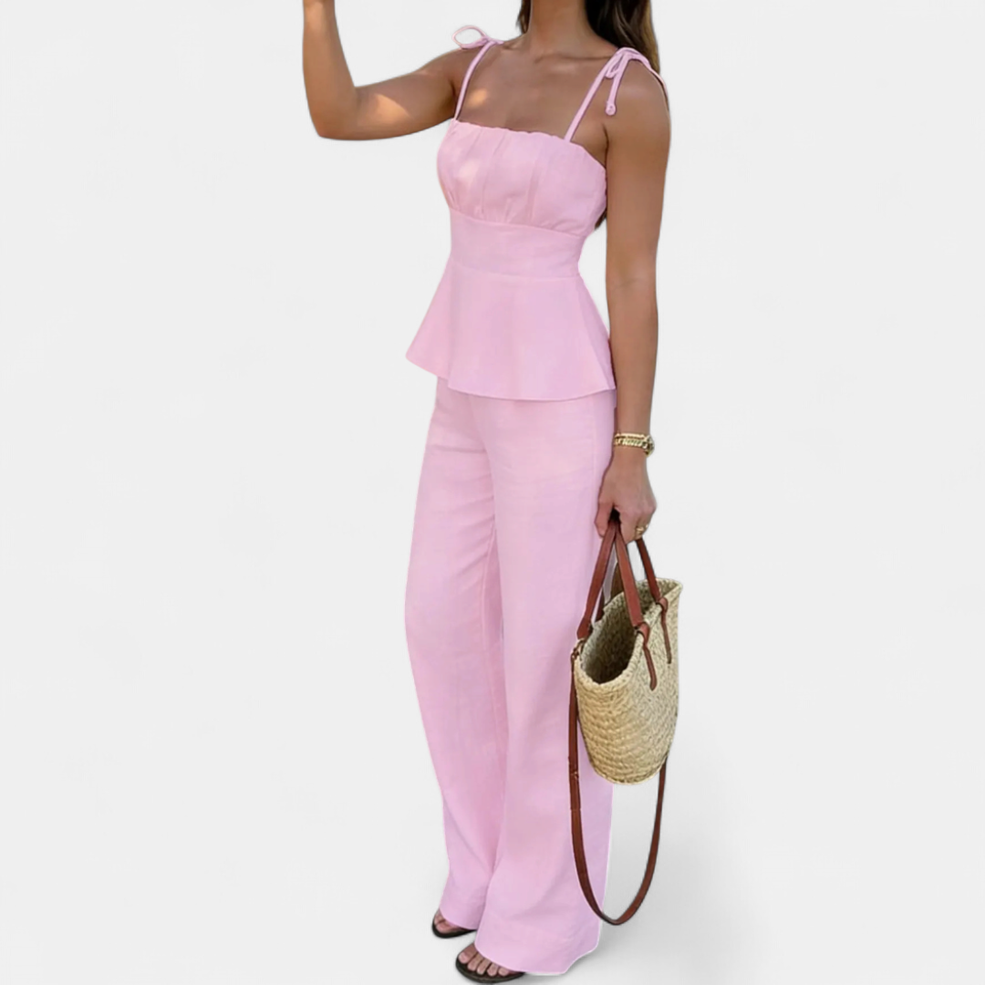 Square Neck Peplum Cami and Wide Leg Pants Two Piece Set 5