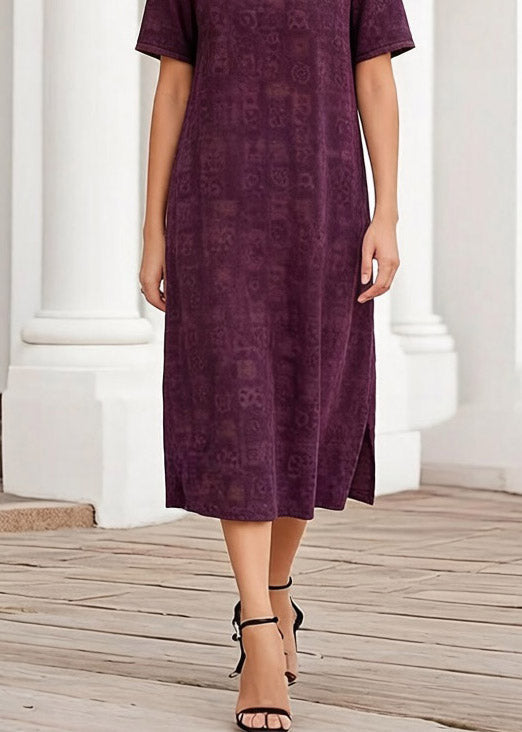 Geometric Print Split Neck Short Sleeve Side Slit Shift Midi Dress - View 4