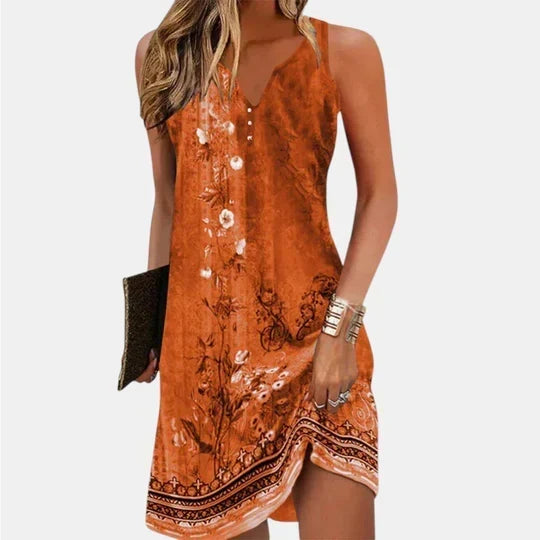 Floral Border Print V-Neck Sleeveless A-Line Dress 5