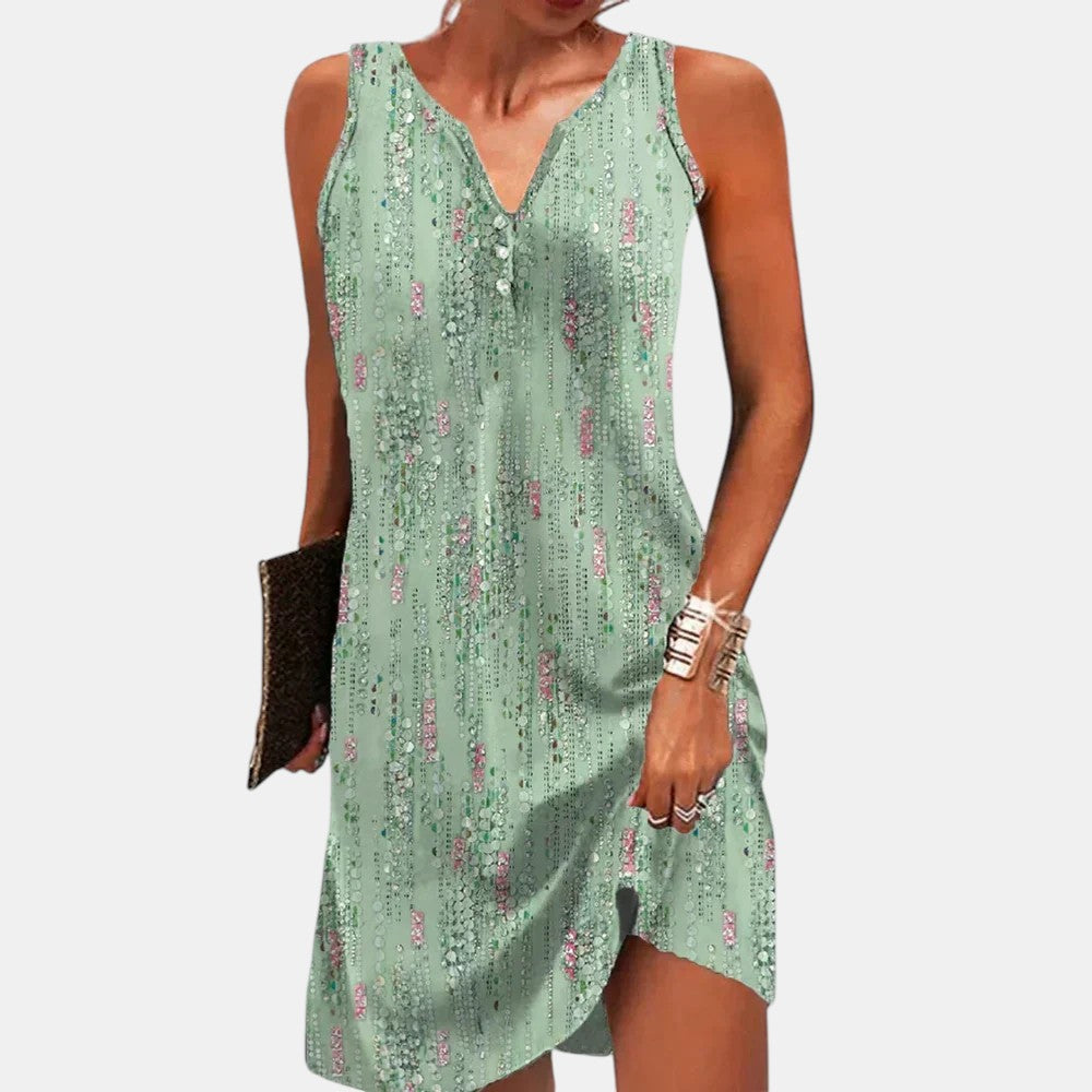 Floral Print V-Neck Sleeveless Border Hem Midi Dress 5