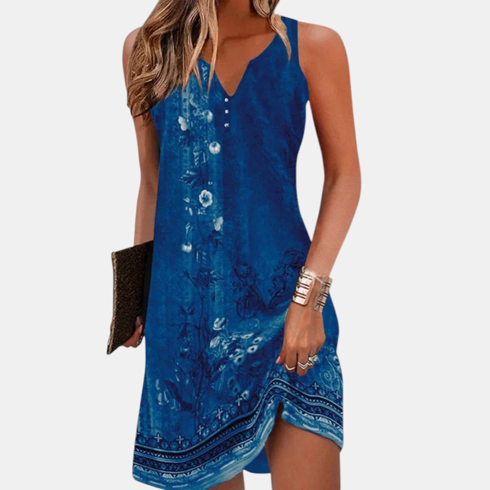 Floral Print V-Neck Sleeveless Border Hem Midi Dress 3