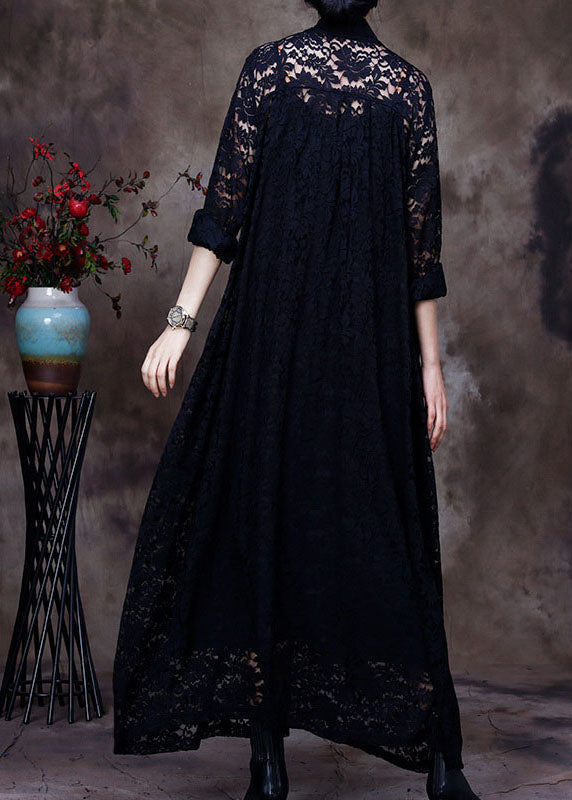 Plus Size Black V-Neck Lace Party Dress Spring - View 4