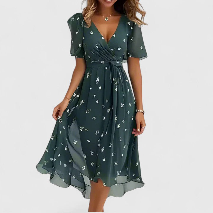 Abstract Print V-Neck Short Sleeve Wrap Midi Dress 6