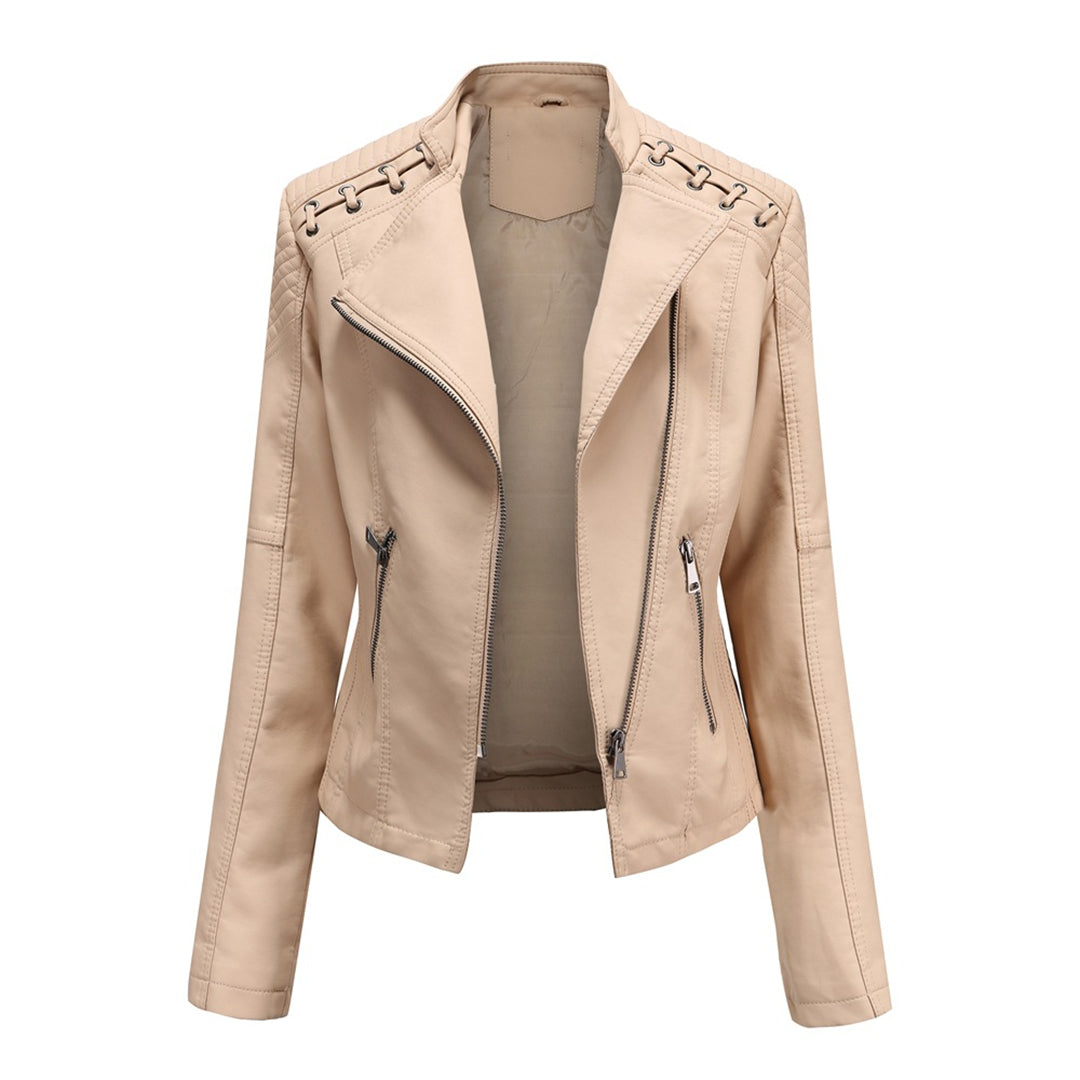 Zip Front Stand Collar Faux Leather Moto Jacket 5