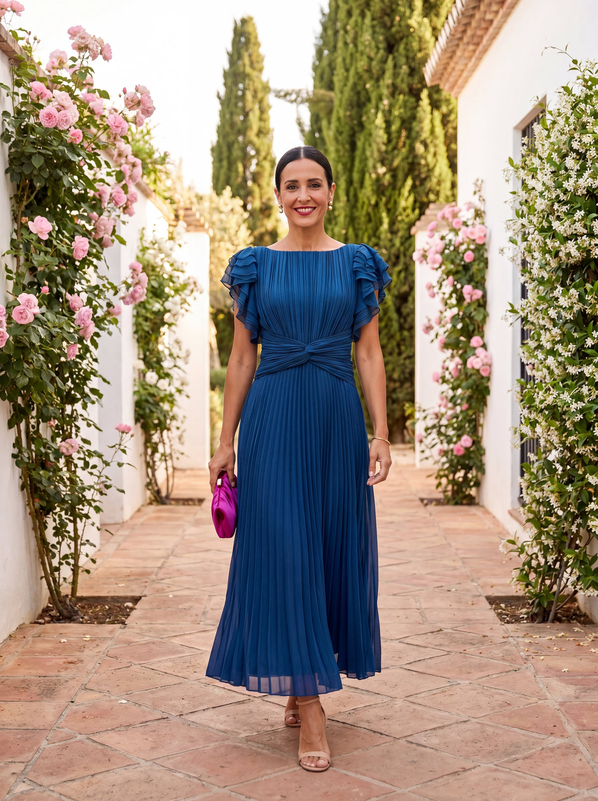 Flutter Sleeve Twist Waist Pleated Maxi Dress 7