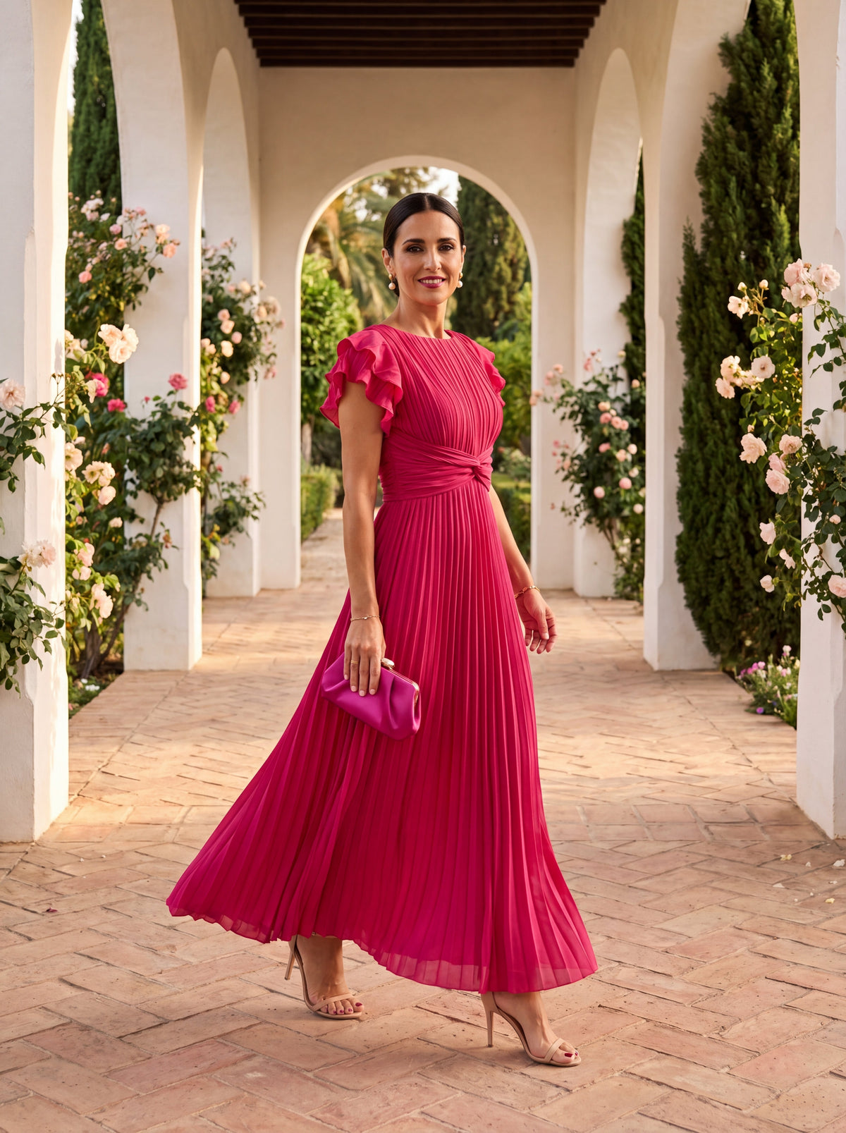 Flutter Sleeve Twist Waist Pleated Maxi Dress 5
