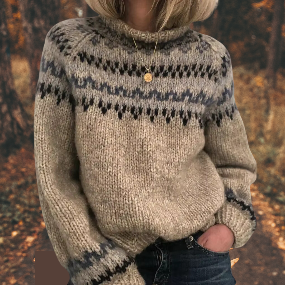Fair Isle Turtleneck Long Sleeve Knit Sweater 2