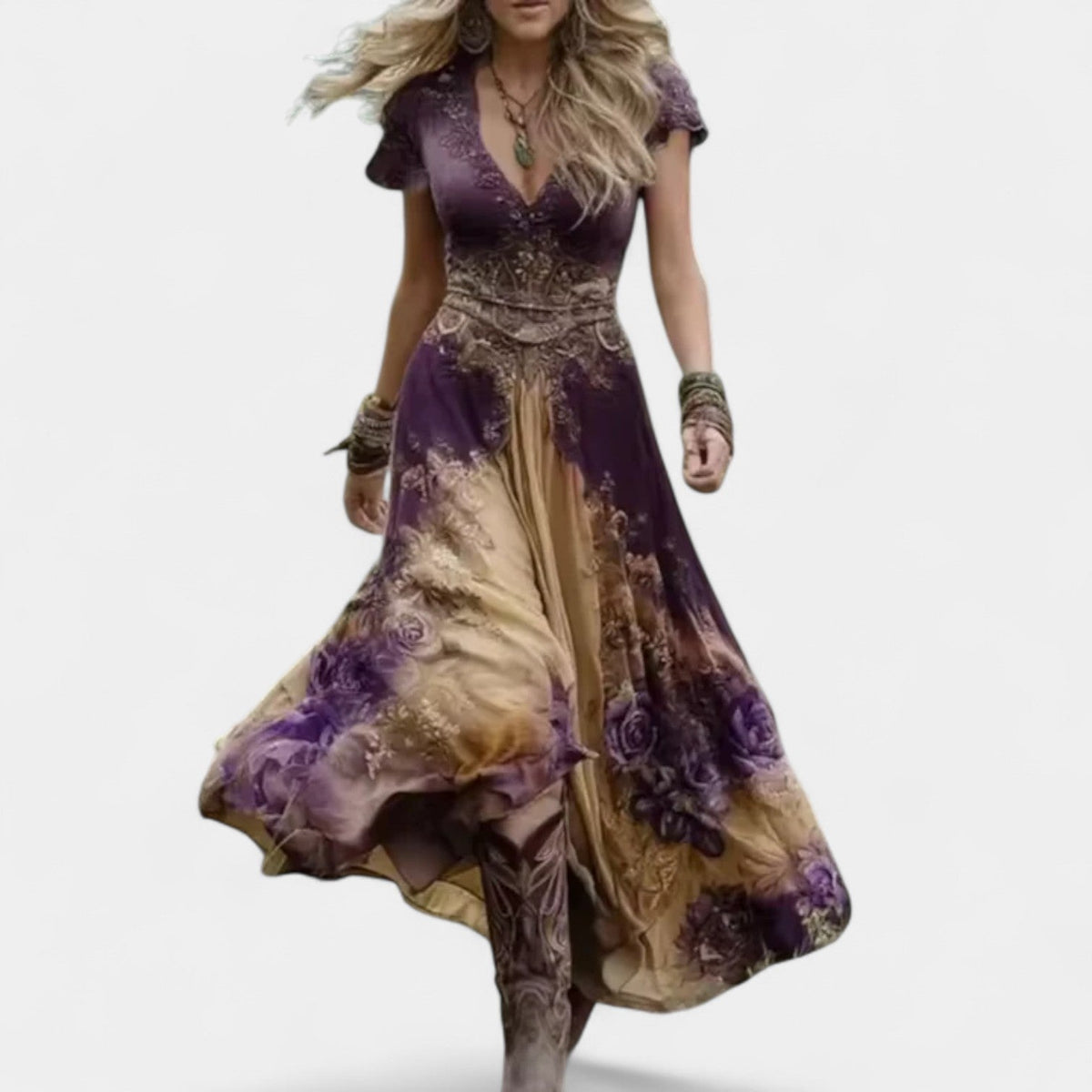 Floral Embroidered V-Neck Short Sleeve Maxi Dress 5