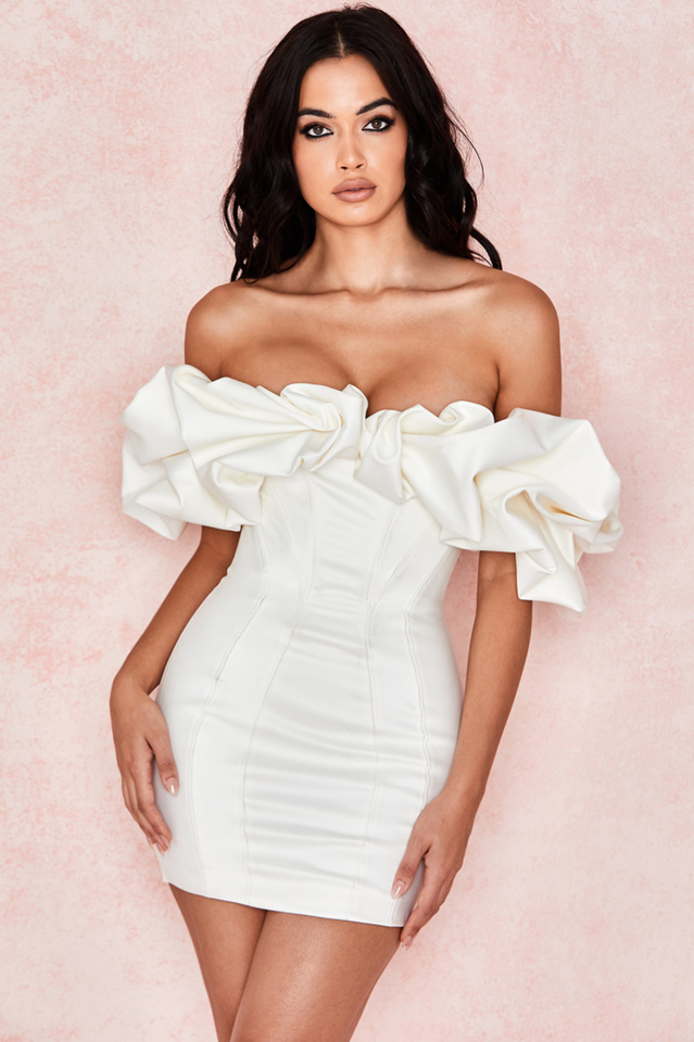 Satin Ruffle Strapless Dress in Black - View 3