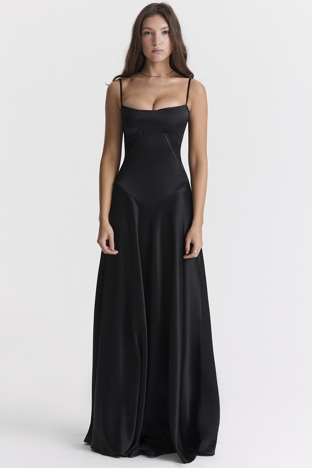 Anabella Black Lace Up Maxi Dress in Fuchsia - View 3