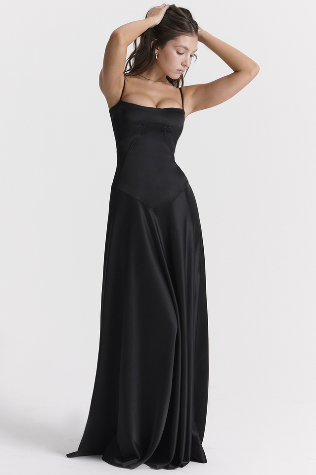 Anabella Black Lace Up Maxi Dress - View 6