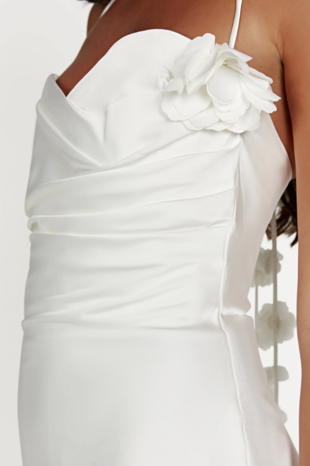 Satin Halter Neck Backless Floral Trim Mini Dress - View 9
