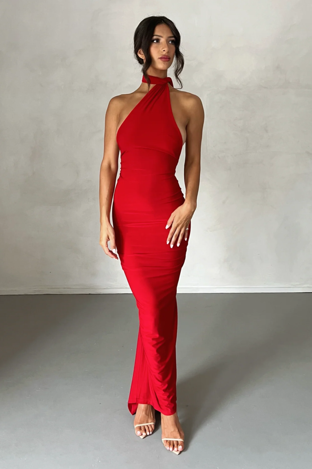 One Shoulder Ruched Open Back Trailing Sash Floor Length Gown - View 13