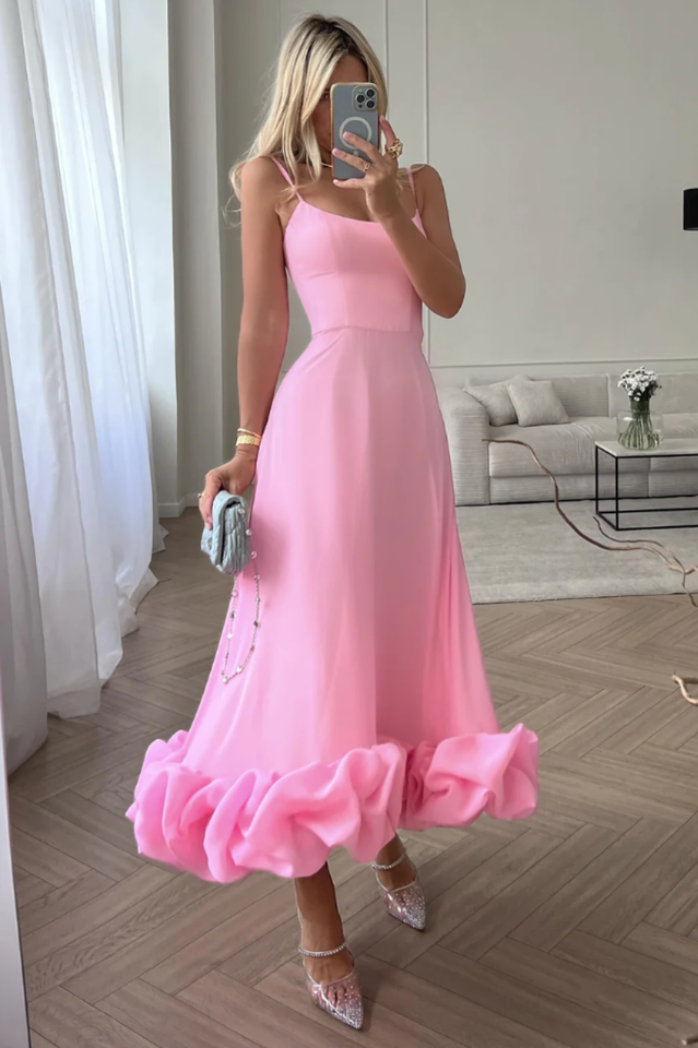 Flounce Bustier Midi Dress in Pink - View 5