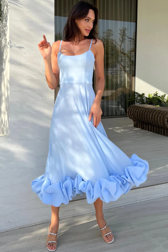 Flounce Bustier Midi Dress in Pink - View 9