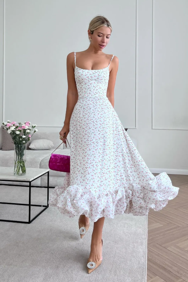 Flounce Bustier Midi Dress in Pink - View 11