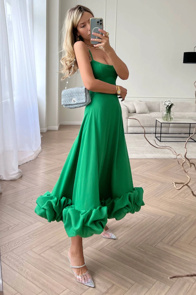 Flounce Bustier Midi Dress in Pink - View 10