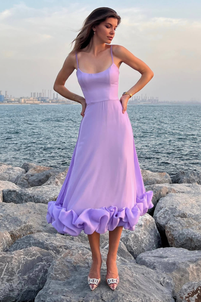 Flounce Bustier Midi Dress in Pink - View 2