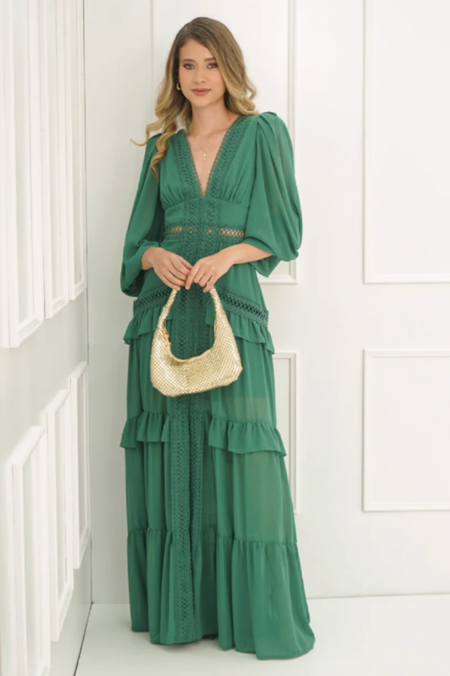 Lorie Long Sleeve Ruffle Gown - View 11