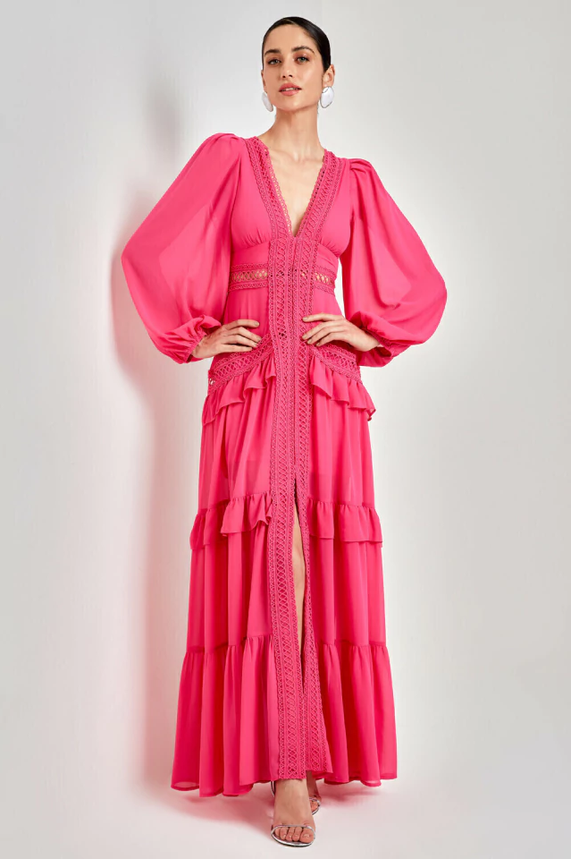 Lorie Long Sleeve Ruffle Gown - View 16