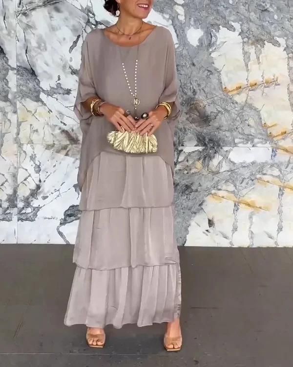Scoop Neck Kimono Half Sleeve Tiered Oversized Maxi Dress - View 2