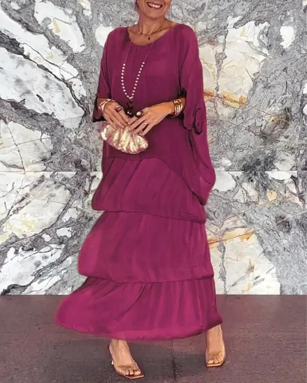 Scoop Neck Kimono Half Sleeve Tiered Oversized Maxi Dress - View 3