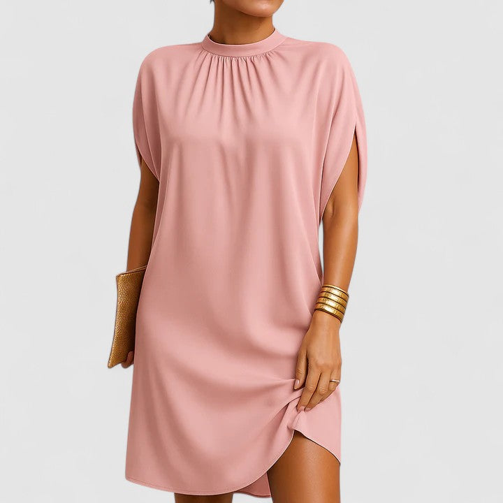 Ruched Mock Neck Sleeveless Shift Dress 2
