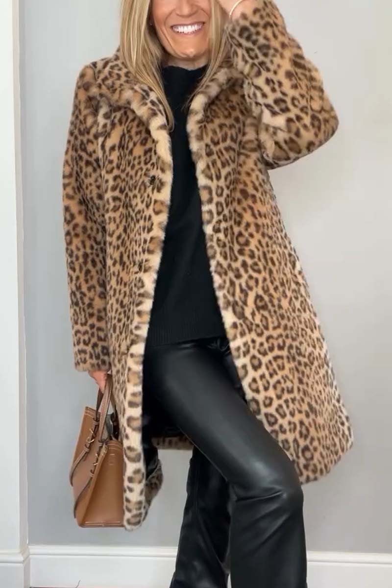 Leopard Print Faux Fur Longline Coat