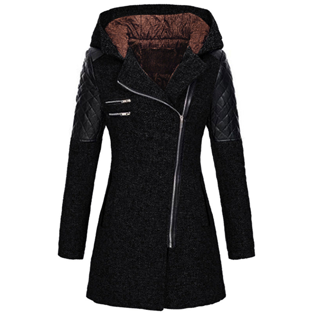 Hooded Zip Front Quilted Sleeve Longline Coat 11