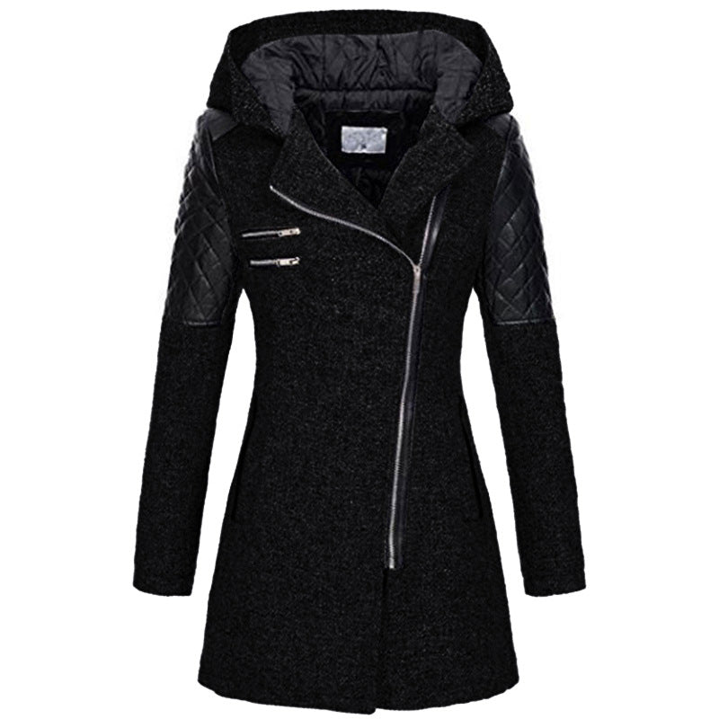 Hooded Zip Front Quilted Sleeve Longline Coat 3