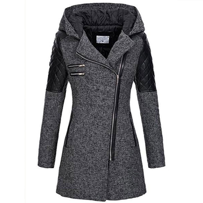 Hooded Zip Front Quilted Sleeve Longline Coat 4