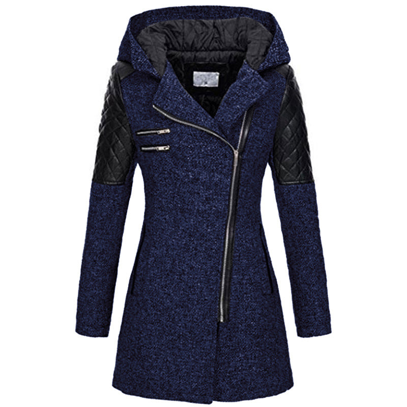 Hooded Zip Front Quilted Sleeve Longline Coat 5