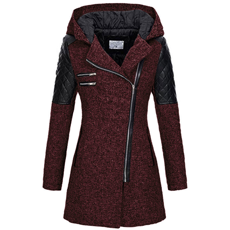 Hooded Zip Front Quilted Sleeve Longline Coat 7