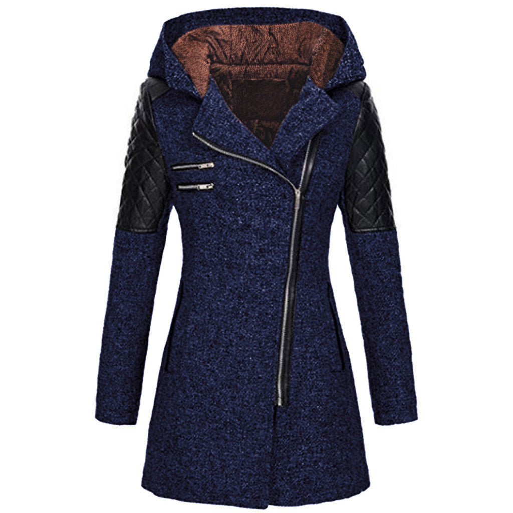 Hooded Zip Front Quilted Sleeve Longline Coat 8