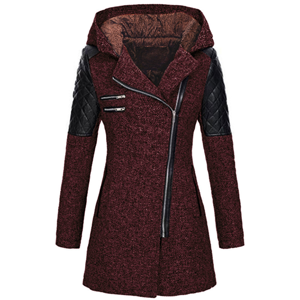Hooded Zip Front Quilted Sleeve Longline Coat 9