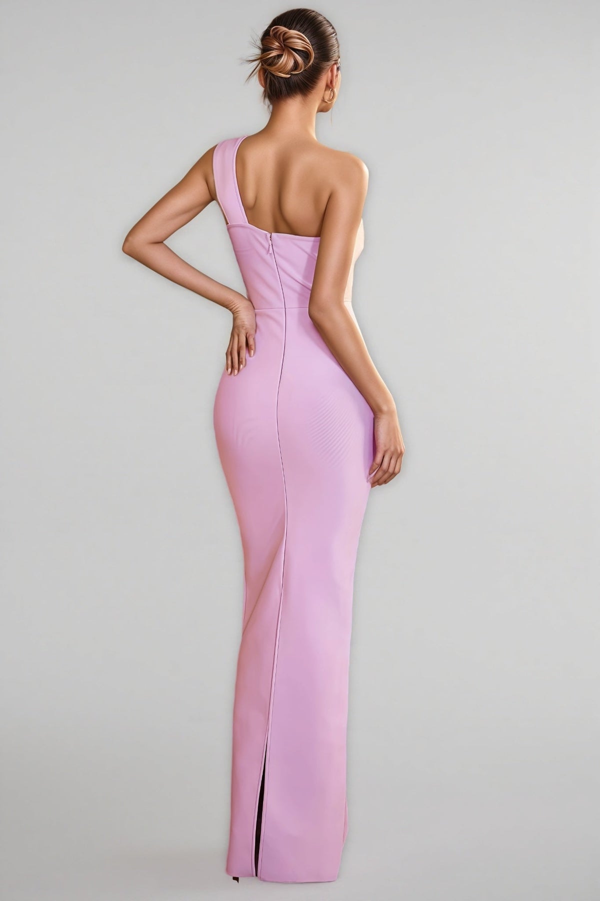 One Shoulder 3D Floral Deep V-Neck Mesh Insert Bodycon Maxi Gown - View 6