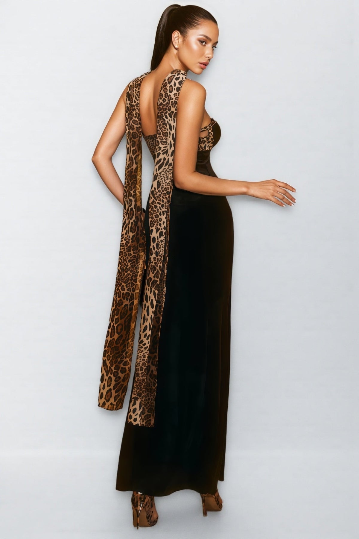 Reggie Strapless Leopard Velvet Maxi Dress - View 4