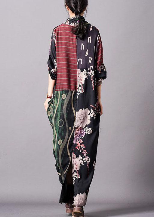 Mixed Print Asymmetrical Wrap Short Sleeve Oversized Maxi Dress - View 4