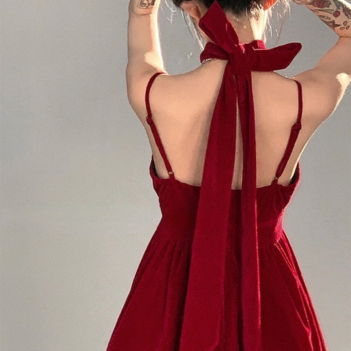 Velvet Halter Sleeveless Mini Dress - View 2