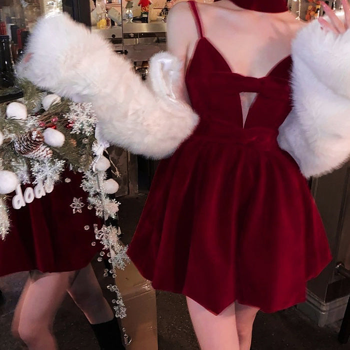 Velvet Halter Sleeveless Mini Dress - View 4