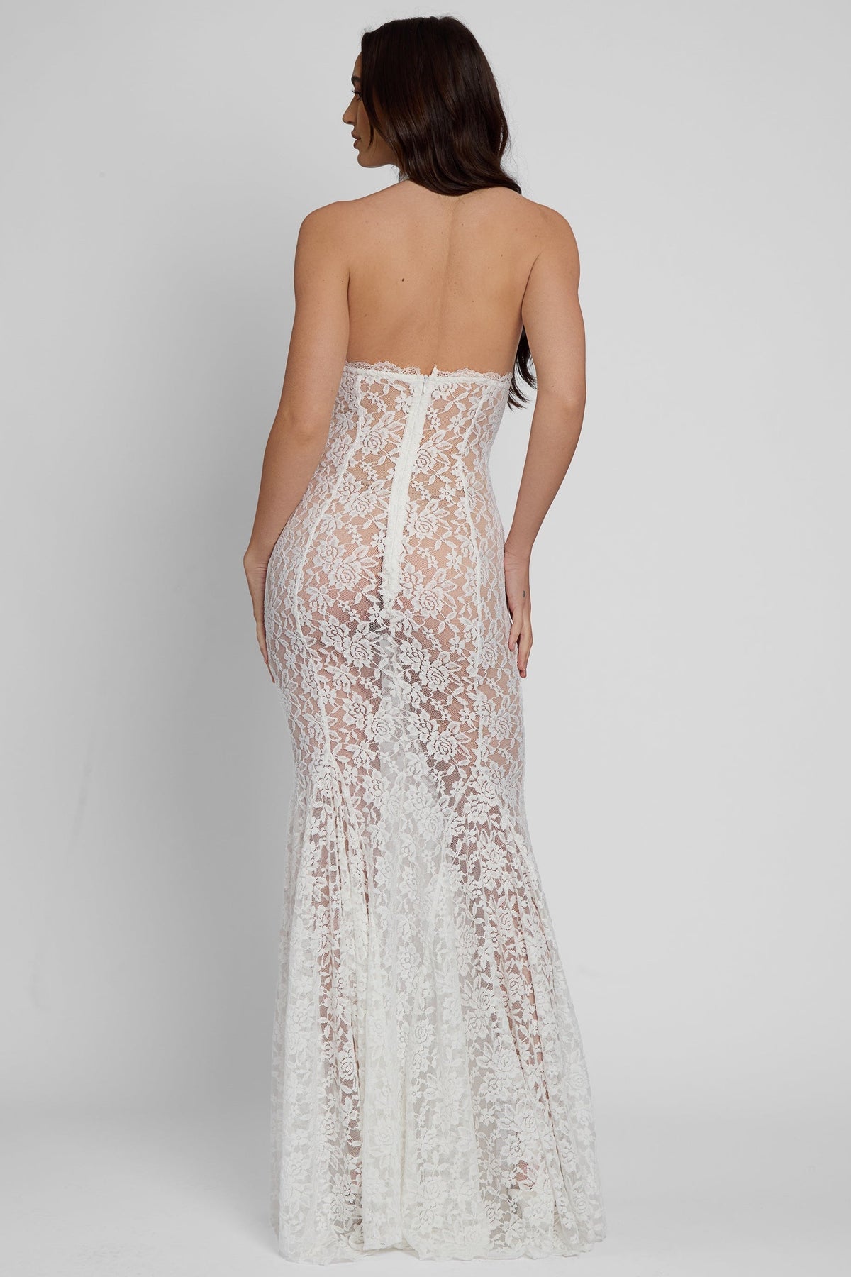Frederica Halter Cutout Lace Maxi Dress in White - View 7