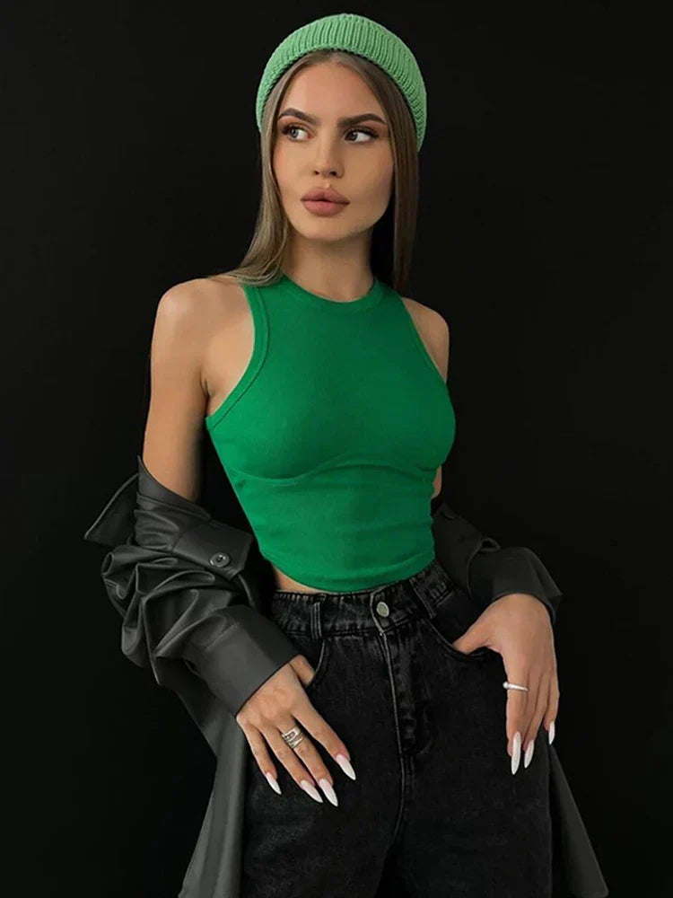 Crewneck Sleeveless Ribbed Tank Top
