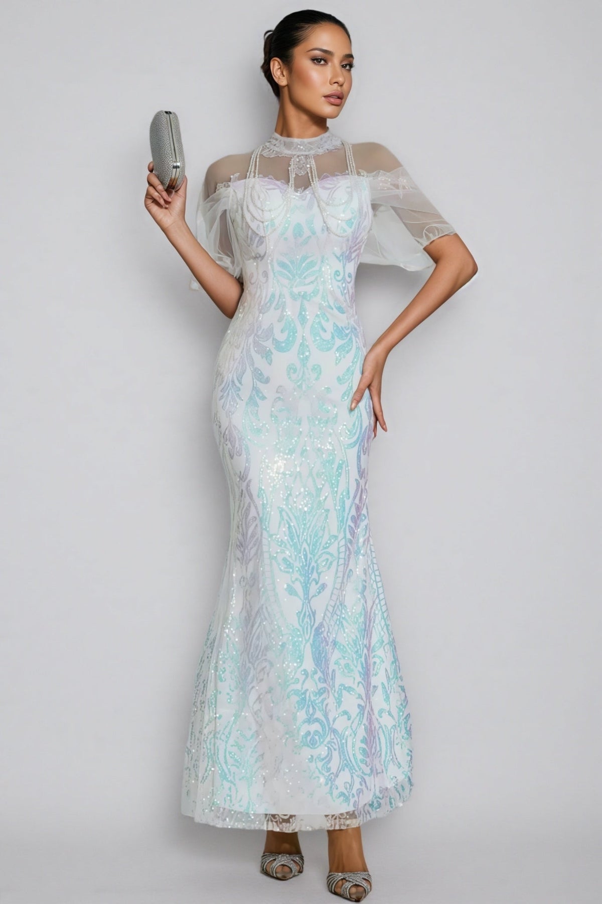 Austinse White Mesh Sequin Maxi Dress - View 3
