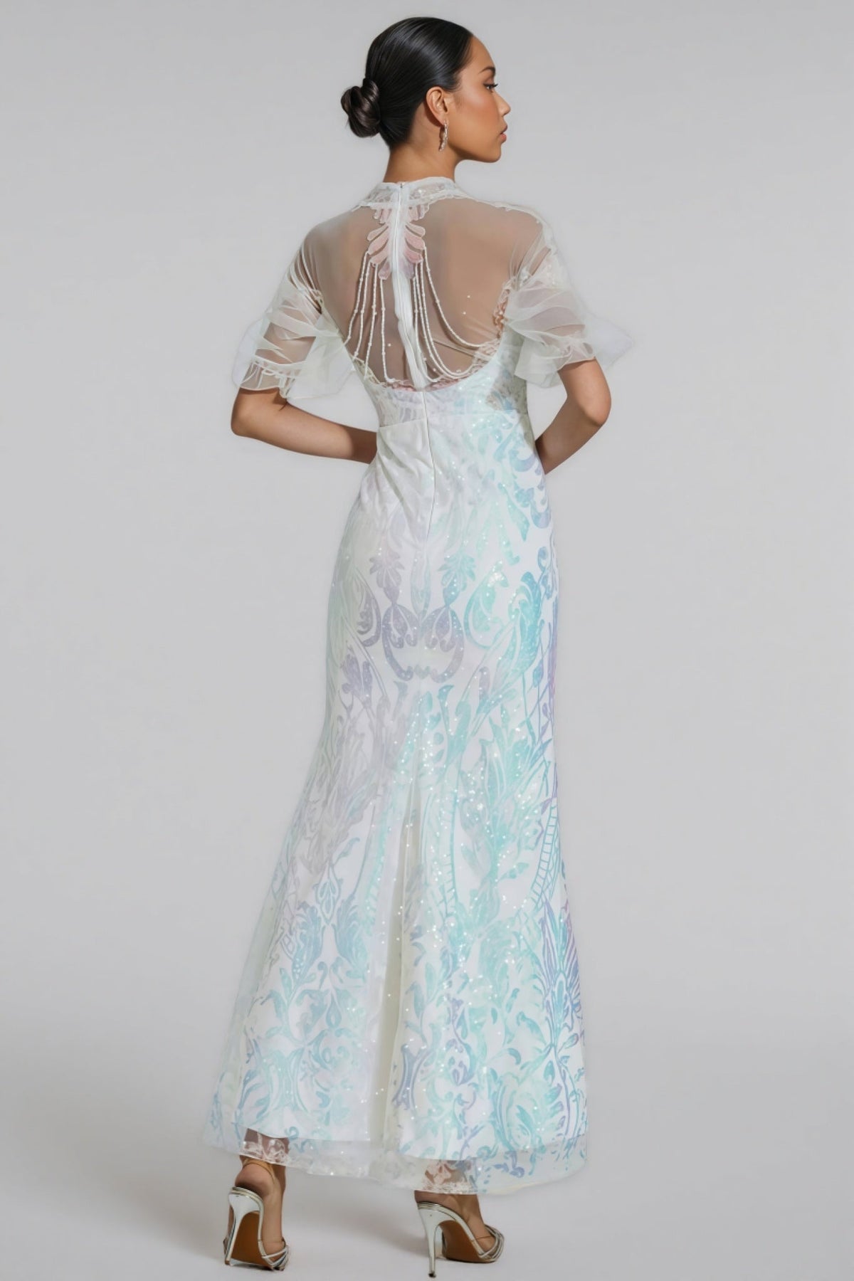 Austinse White Mesh Sequin Maxi Dress - View 6