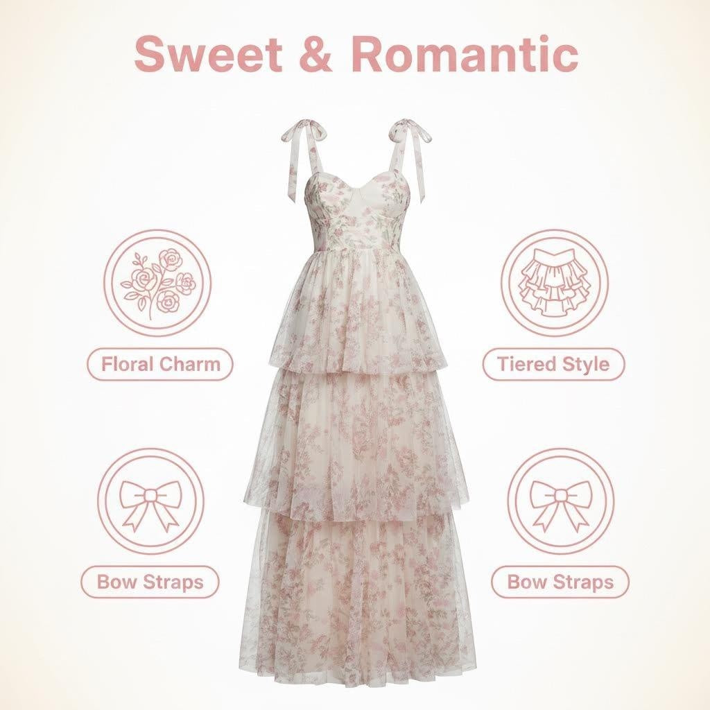 Floral Tulle Sweetheart Tiered Midi Dress 2