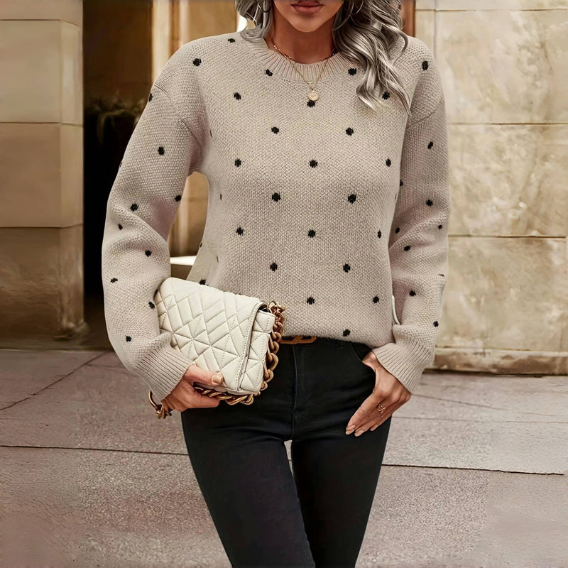 Crew Neck Long Sleeve Polka Dot Knit Sweater 6
