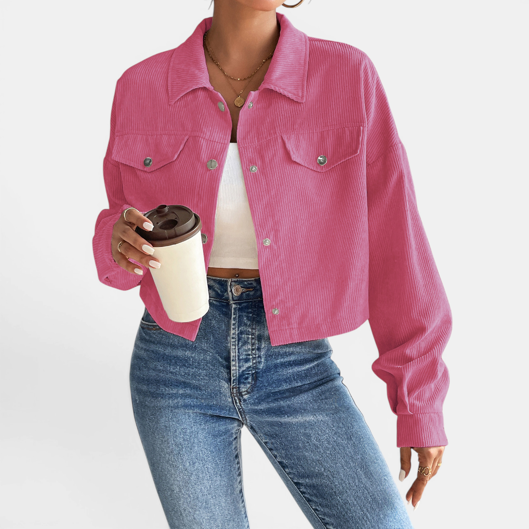 Button Front Chest Pocket Corduroy Cropped Shirt Jacket 3